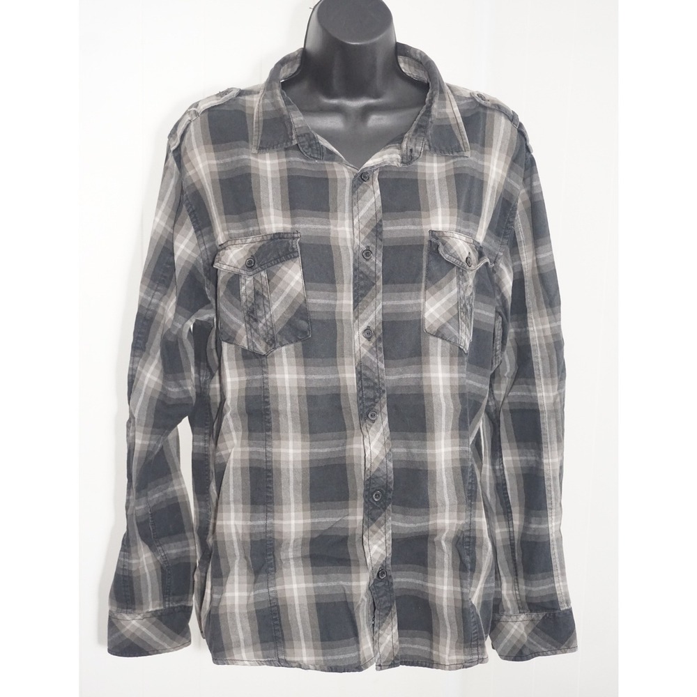 Dunkelvolk Large Gray Plaid Slim Fit Button Down Shirt Charger Edition